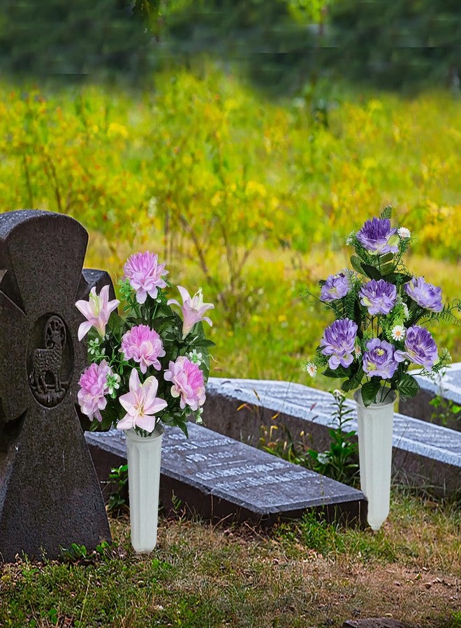 XONOR Artificial Cemetery Flowers, Artificial Grave Memorial Flowers with Vase for Cemetery Graveyard Decoration (Purple Flowers Bouquets, Set of 4) - Image 5