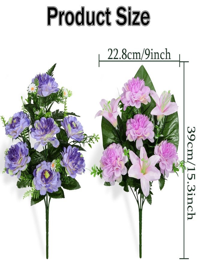 XONOR Artificial Cemetery Flowers, Artificial Grave Memorial Flowers with Vase for Cemetery Graveyard Decoration (Purple Flowers Bouquets, Set of 4) - Image 2
