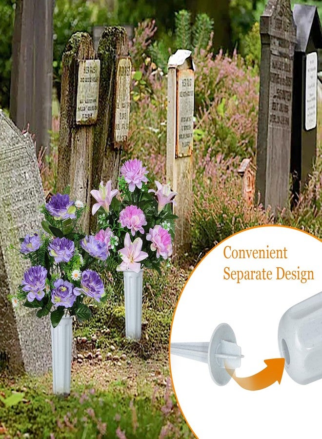 XONOR Artificial Cemetery Flowers, Artificial Grave Memorial Flowers with Vase for Cemetery Graveyard Decoration (Purple Flowers Bouquets, Set of 4) - Image 4