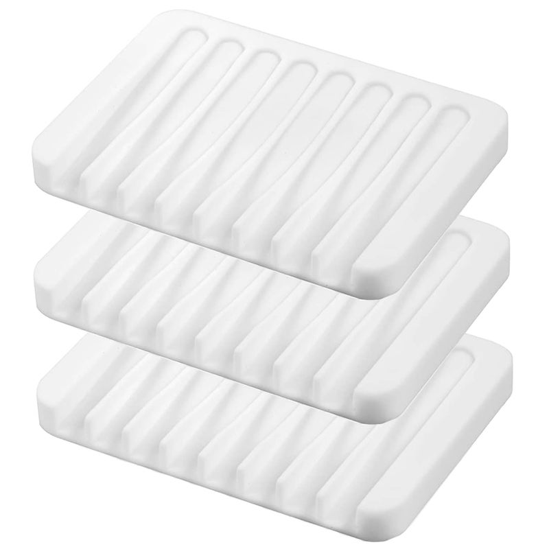 MODENGKONGJIAN Self Draining Soap Dishes 3 Pcs Silicone Soap Saver Waterfall Drainer Soap Holder for Bathroom Extend Soap Life Keep Soap Bars Dry Clean  Easy Cleaning White