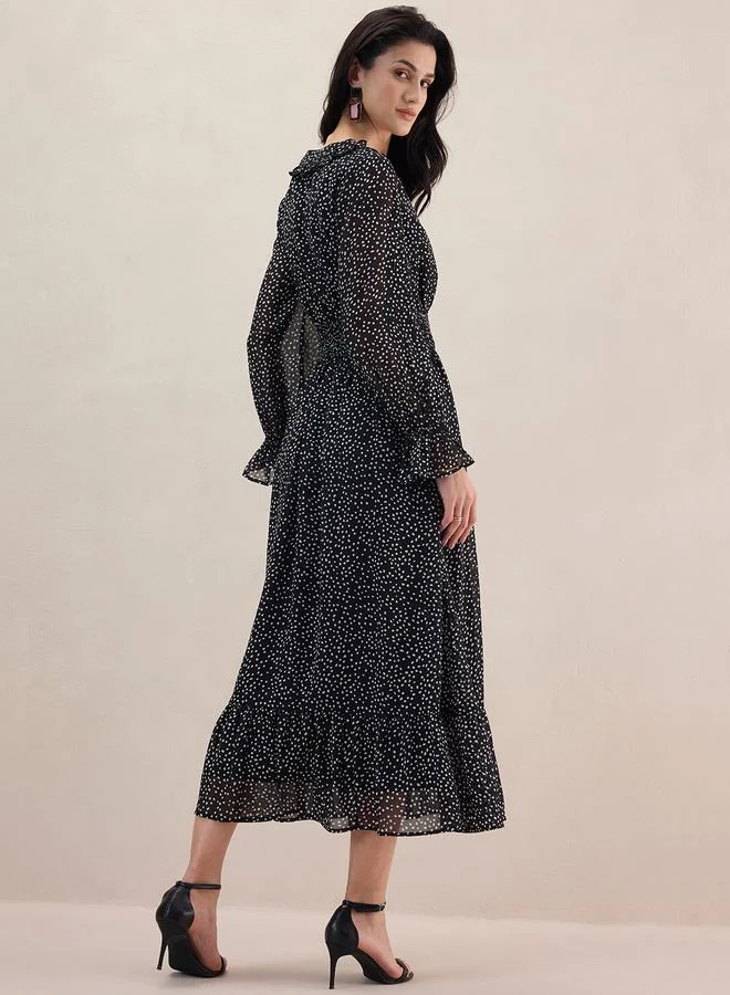 FEMELLA Polka Dot Print Ruffle Detail Maxi Dress by Styli