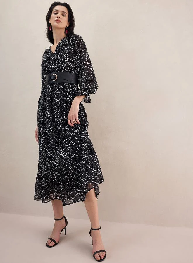 FEMELLA Polka Dot Print Ruffle Detail Maxi Dress by Styli