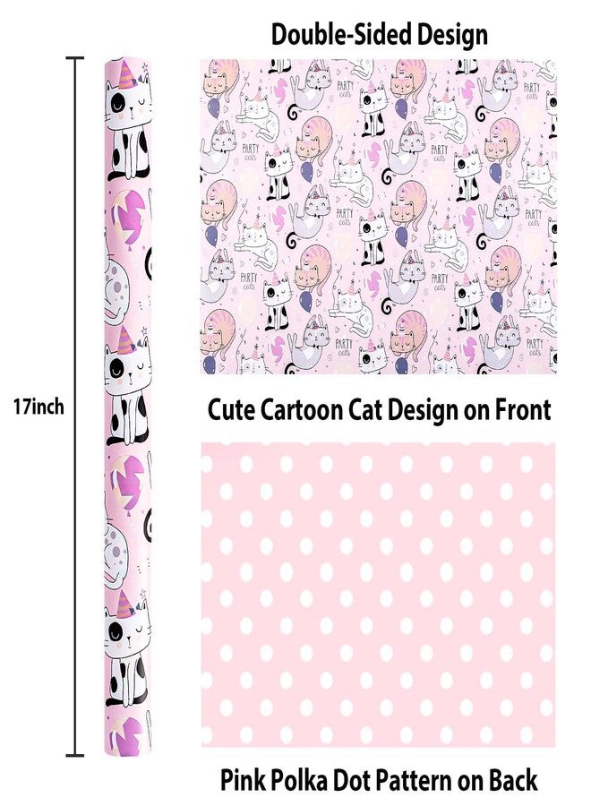 MAYPLUSS Cat Wrapping Paper, 17 Inch X 33 Feet Cute Pink Cat Gift Wrap Paper with Polka Dot for Birthday Party Baby Shower Animal Lover - Image 3