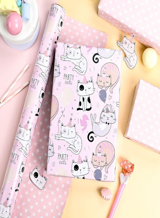 MAYPLUSS Cat Wrapping Paper, 17 Inch X 33 Feet Cute Pink Cat Gift Wrap Paper with Polka Dot for Birthday Party Baby Shower Animal Lover - Image 5