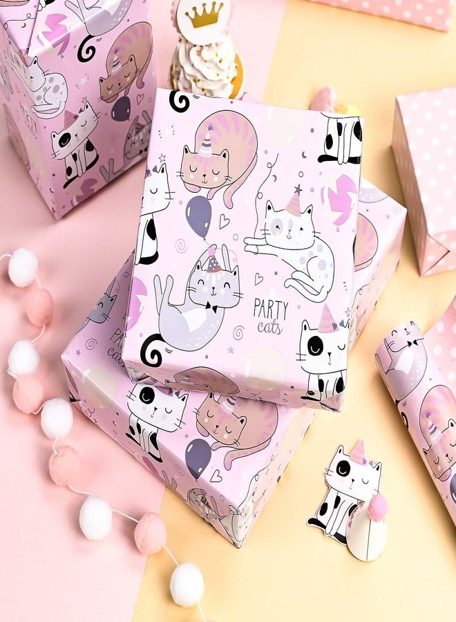 MAYPLUSS Cat Wrapping Paper, 17 Inch X 33 Feet Cute Pink Cat Gift Wrap Paper with Polka Dot for Birthday Party Baby Shower Animal Lover - Image 4