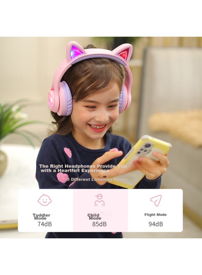 Tribit Wireless Bluetooth Headphones For Kids, Cute Light-up Music Earphones With Microphone, Low Noise, Pink, For Boys And Girls, Students, Cat Ears, Birthday And Children's Day Gifts - Image 2