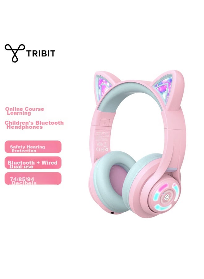 Tribit Wireless Bluetooth Headphones For Kids, Cute Light-up Music Earphones With Microphone, Low Noise, Pink, For Boys And Girls, Students, Cat Ears, Birthday And Children's Day Gifts - Image 1