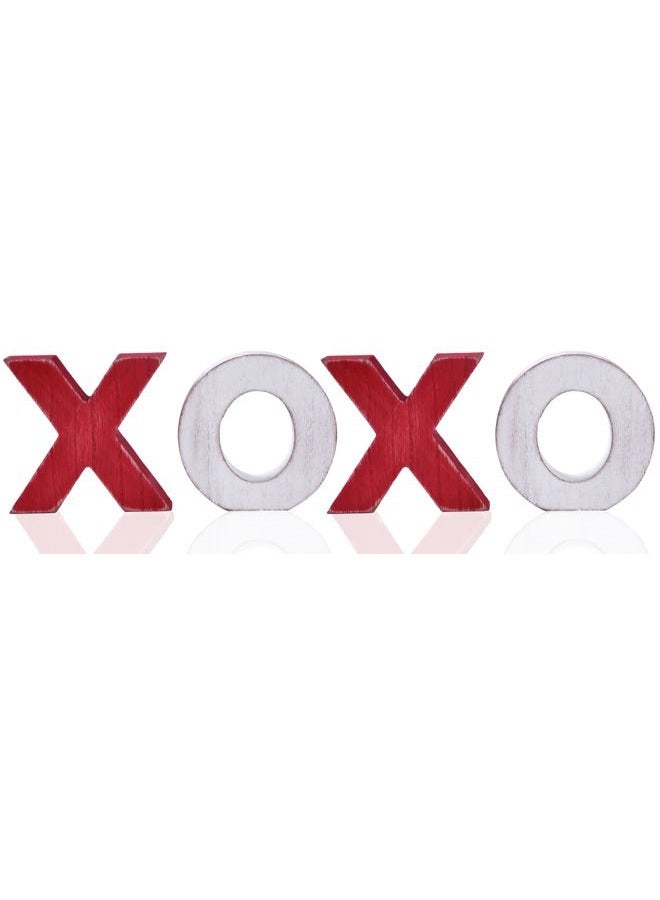 GHOSTMAGIC Valentine's Day XOXO Wooden Table Decor Set, Rustic Valentine's Day Home Decorations, Freestanding XOXO Sign for Tiered Tray, Mantel, Shelf, Table, Farmhouse Valentines Decor (red white) - Image 1