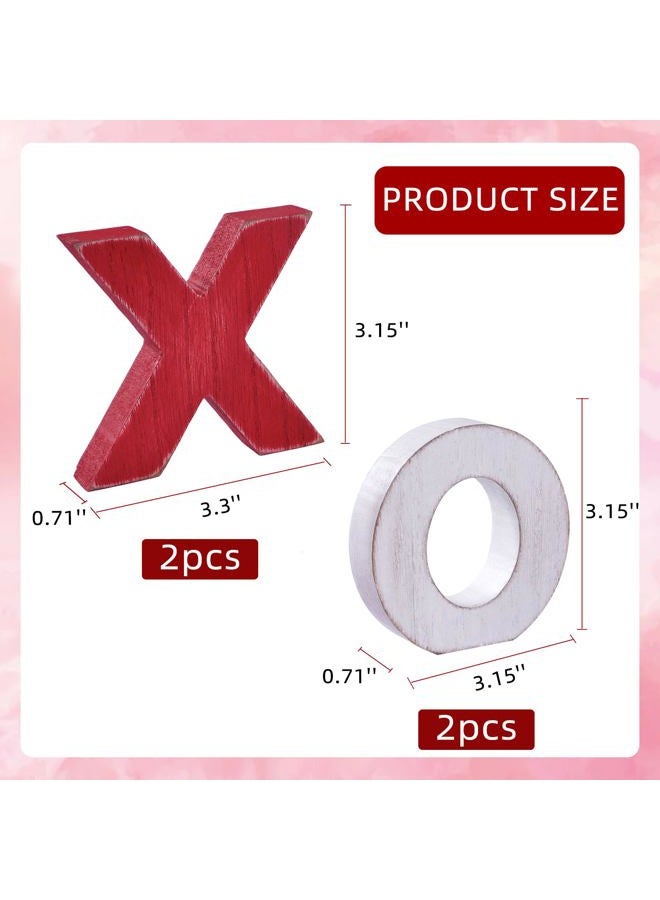 GHOSTMAGIC Valentine's Day XOXO Wooden Table Decor Set, Rustic Valentine's Day Home Decorations, Freestanding XOXO Sign for Tiered Tray, Mantel, Shelf, Table, Farmhouse Valentines Decor (red white) - Image 3