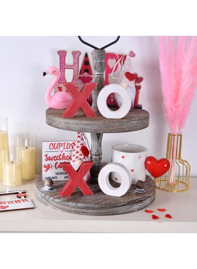 GHOSTMAGIC Valentine's Day XOXO Wooden Table Decor Set, Rustic Valentine's Day Home Decorations, Freestanding XOXO Sign for Tiered Tray, Mantel, Shelf, Table, Farmhouse Valentines Decor (red white) - Image 4