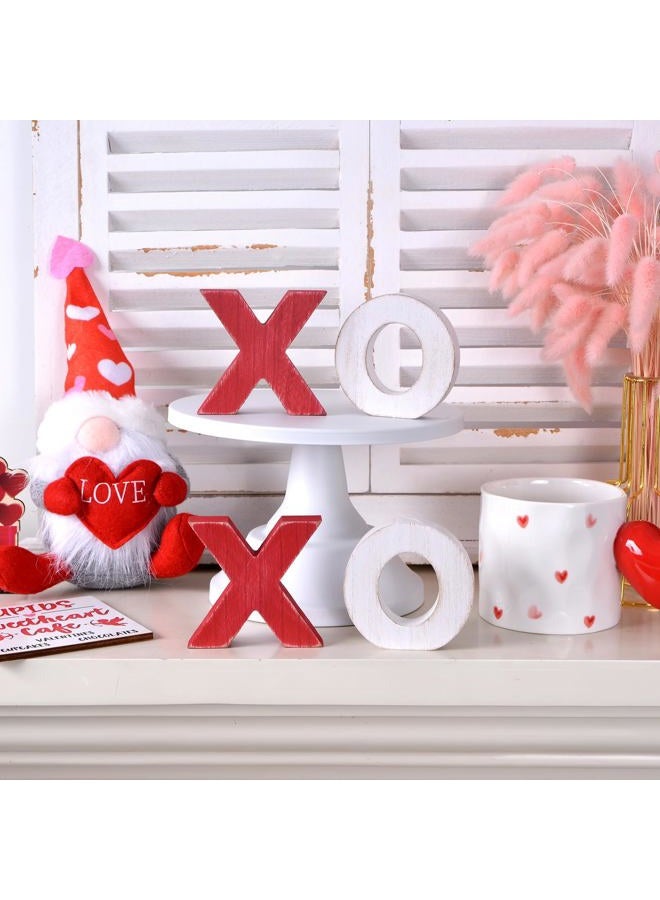 GHOSTMAGIC Valentine's Day XOXO Wooden Table Decor Set, Rustic Valentine's Day Home Decorations, Freestanding XOXO Sign for Tiered Tray, Mantel, Shelf, Table, Farmhouse Valentines Decor (red white) - Image 2