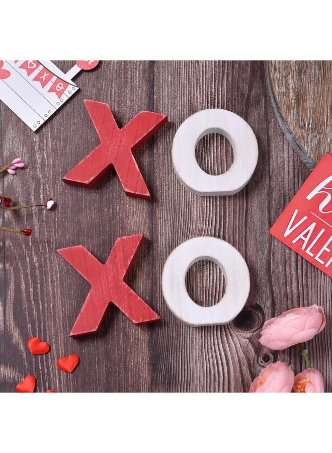 GHOSTMAGIC Valentine's Day XOXO Wooden Table Decor Set, Rustic Valentine's Day Home Decorations, Freestanding XOXO Sign for Tiered Tray, Mantel, Shelf, Table, Farmhouse Valentines Decor (red white) - Image 5