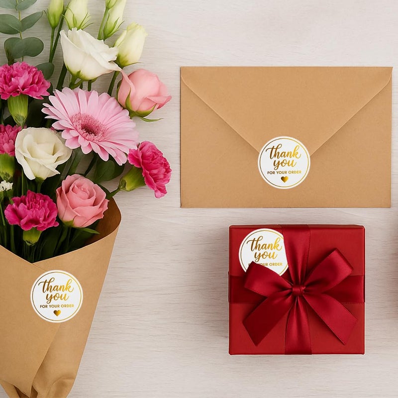 FEELOVE 1.5" Gold Thank You Stickers, 200 Pcs Self-Adhesive Thank You for Your Order Stickers for Packaging, Envelope Seals, Small Business - Image 3