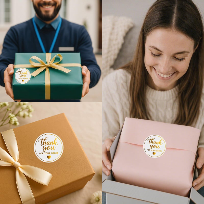 FEELOVE 1.5" Gold Thank You Stickers, 200 Pcs Self-Adhesive Thank You for Your Order Stickers for Packaging, Envelope Seals, Small Business - Image 2
