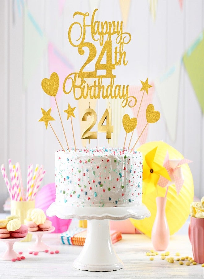 Lecferrarc 24th Birthday Cake Toppers, 24th Birthday Candles Numeral Candles and Glitter Cake Decorations Toppers Set for Party Supplies (Gold) - Image 4