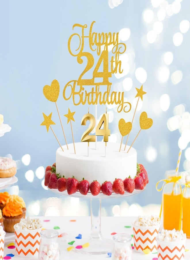 Lecferrarc 24th Birthday Cake Toppers, 24th Birthday Candles Numeral Candles and Glitter Cake Decorations Toppers Set for Party Supplies (Gold) - Image 3