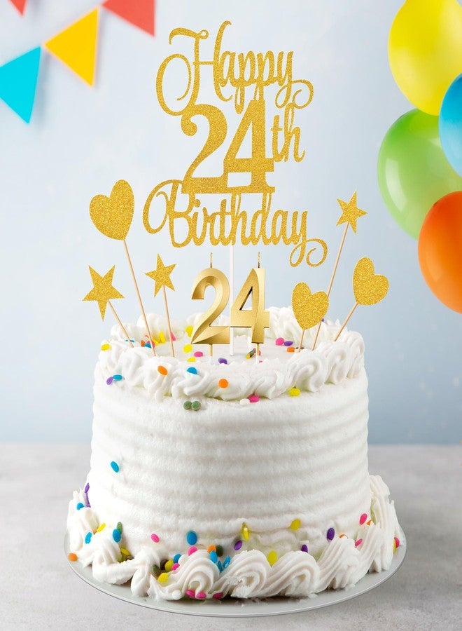 Lecferrarc 24th Birthday Cake Toppers, 24th Birthday Candles Numeral Candles and Glitter Cake Decorations Toppers Set for Party Supplies (Gold) - Image 5