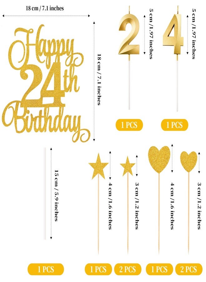 Lecferrarc 24th Birthday Cake Toppers, 24th Birthday Candles Numeral Candles and Glitter Cake Decorations Toppers Set for Party Supplies (Gold) - Image 2