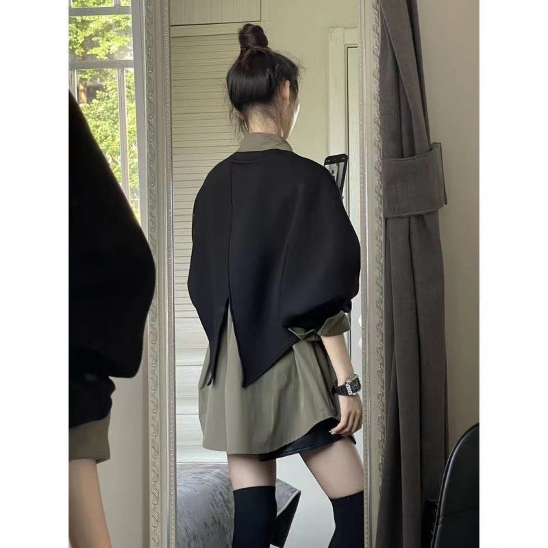 New Style for Early Autumn, a Complete Set of Salt-Based Light and Mature Age-Reducing Shawl and Shirt Suit Black shawl (single piece)