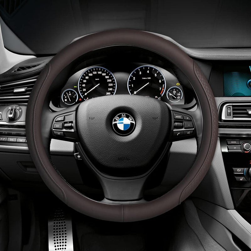 VARGTR Microfiber Leather Steering Wheel Cover with Classic Embossing, Anti-Slip Breathable Auto Car Wheel Protector, 15 Inch, Coffee - Image 3