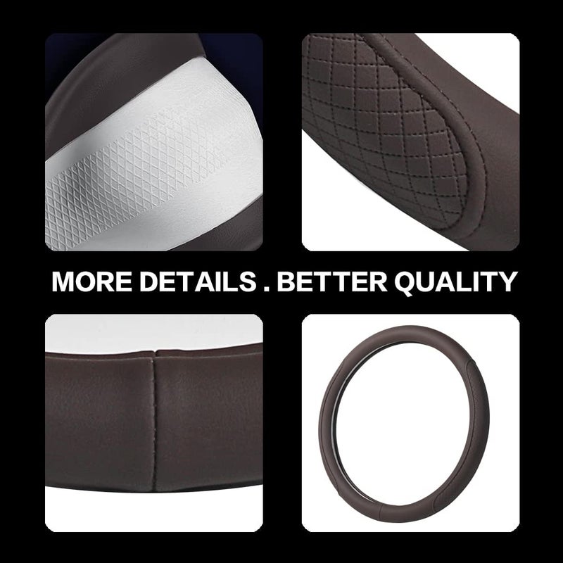 VARGTR Microfiber Leather Steering Wheel Cover with Classic Embossing, Anti-Slip Breathable Auto Car Wheel Protector, 15 Inch, Coffee - Image 4