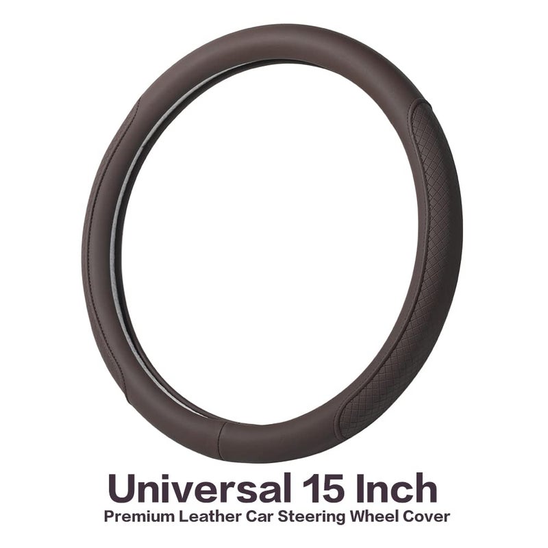 VARGTR Microfiber Leather Steering Wheel Cover with Classic Embossing, Anti-Slip Breathable Auto Car Wheel Protector, 15 Inch, Coffee - Image 2