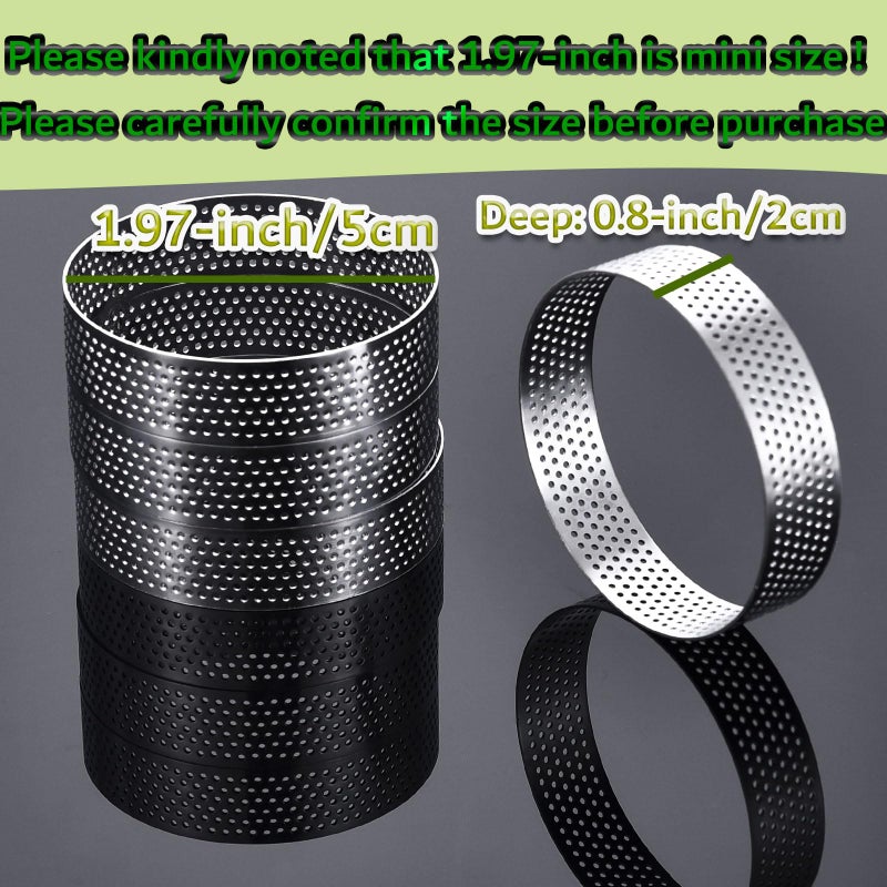 DATANYA 12Pack Tart Rings Perforated Tart Ring, Stainless Steel Cake Rings 1.97Inch Round Mousse Ring Molds for Baking Cooking Dessert, small fruit tartet crust 5cm - Image 2