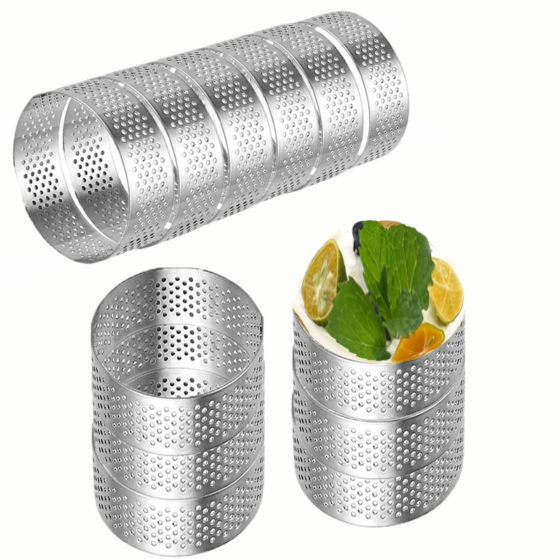 DATANYA 12Pack Tart Rings Perforated Tart Ring, Stainless Steel Cake Rings 1.97Inch Round Mousse Ring Molds for Baking Cooking Dessert, small fruit tartet crust 5cm - Image 1