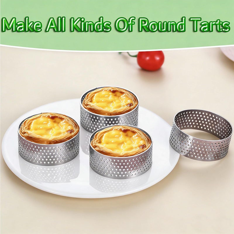 DATANYA 12Pack Tart Rings Perforated Tart Ring, Stainless Steel Cake Rings 1.97Inch Round Mousse Ring Molds for Baking Cooking Dessert, small fruit tartet crust 5cm - Image 4