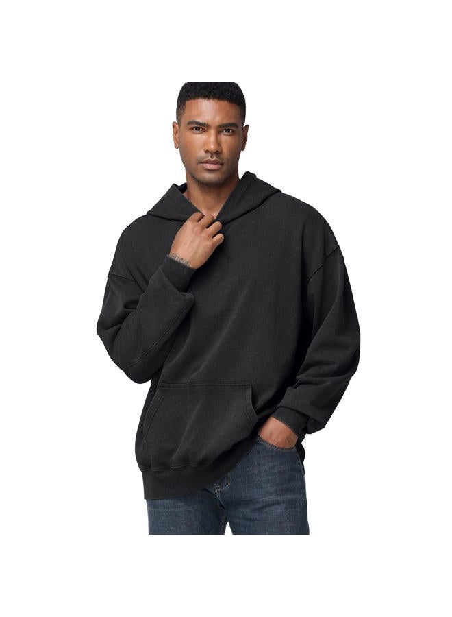KEEPSHOWING Mens Oversized Hoodie Unisex Acid Wash Hoodie Vintage Pullover Hoodies Hip Hop Sweatshirts with Pocket, Black(hooded), L - Image 4