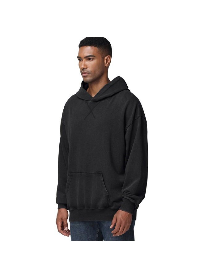 KEEPSHOWING Mens Oversized Hoodie Unisex Acid Wash Hoodie Vintage Pullover Hoodies Hip Hop Sweatshirts with Pocket, Black(hooded), L - Image 5
