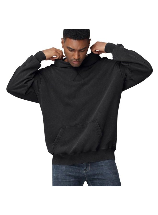 KEEPSHOWING Mens Oversized Hoodie Unisex Acid Wash Hoodie Vintage Pullover Hoodies Hip Hop Sweatshirts with Pocket, Black(hooded), L - Image 3