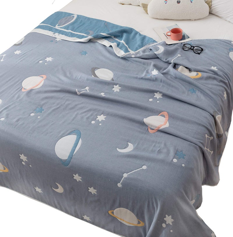 Jpinno Planet Star Muslin Blanket Reversible 100 Cotton 6 Layer Quilt Bed Blanket Soft Warm Throw Sofa Couch Toddler Kids Boy Cartoon Travel Coverlet Sheet Universe Twin 56 X 76