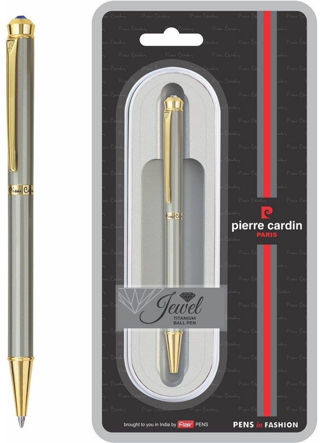 pierre cardin Jewel Titanium Premium Ball Pen With Twist Mechanism | Crystal Studded Stone On Top | Ideal For Christmas, New Year & Corporate Gifting - Image 1