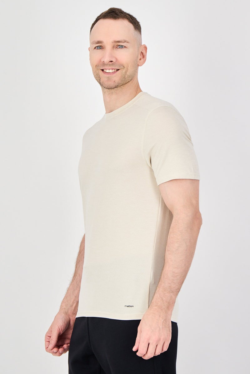 MOTION Men Sportswear Fit Short Sleeve Training T-Shirt, Beige - Image 2