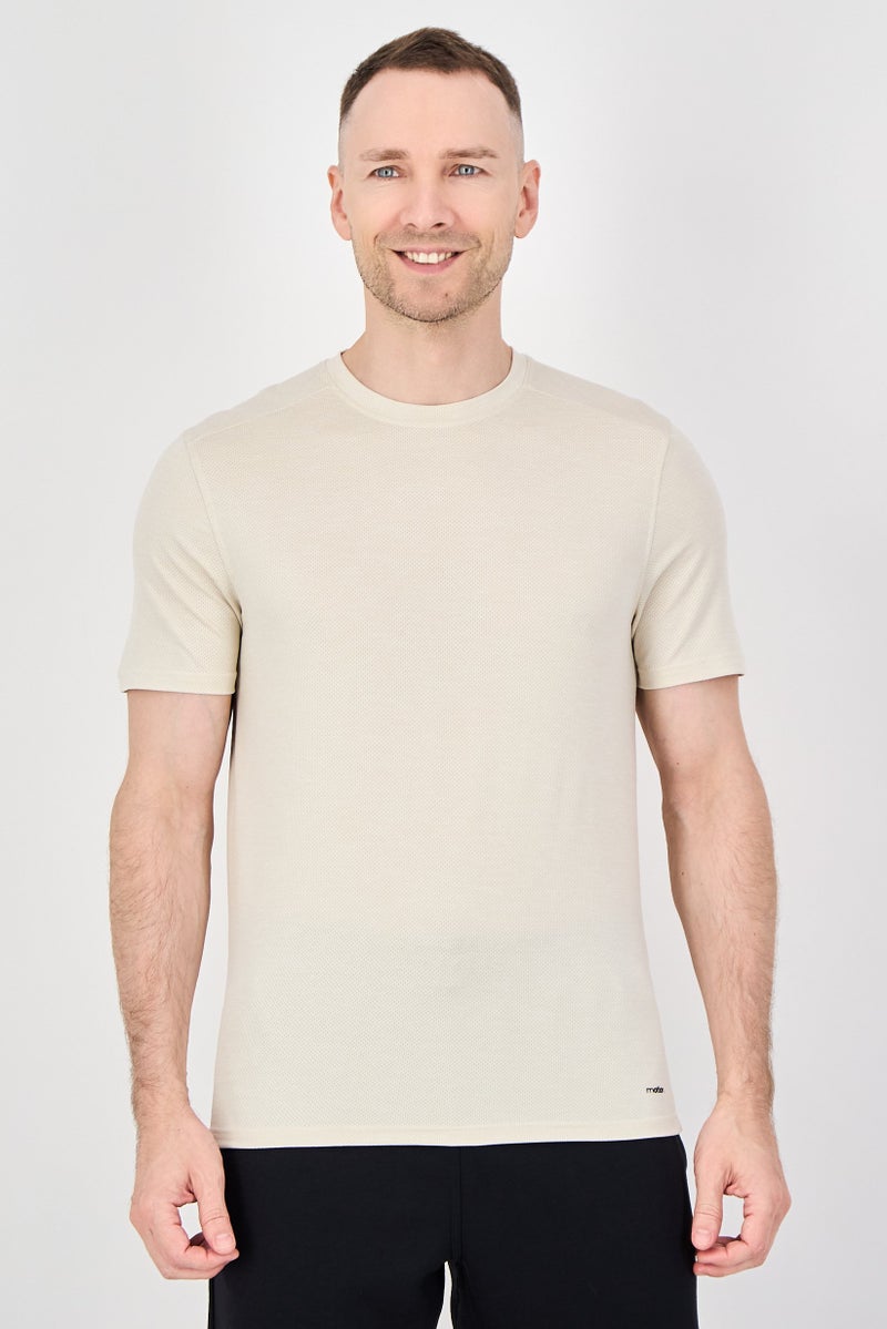 MOTION Men Sportswear Fit Short Sleeve Training T-Shirt, Beige - Image 1