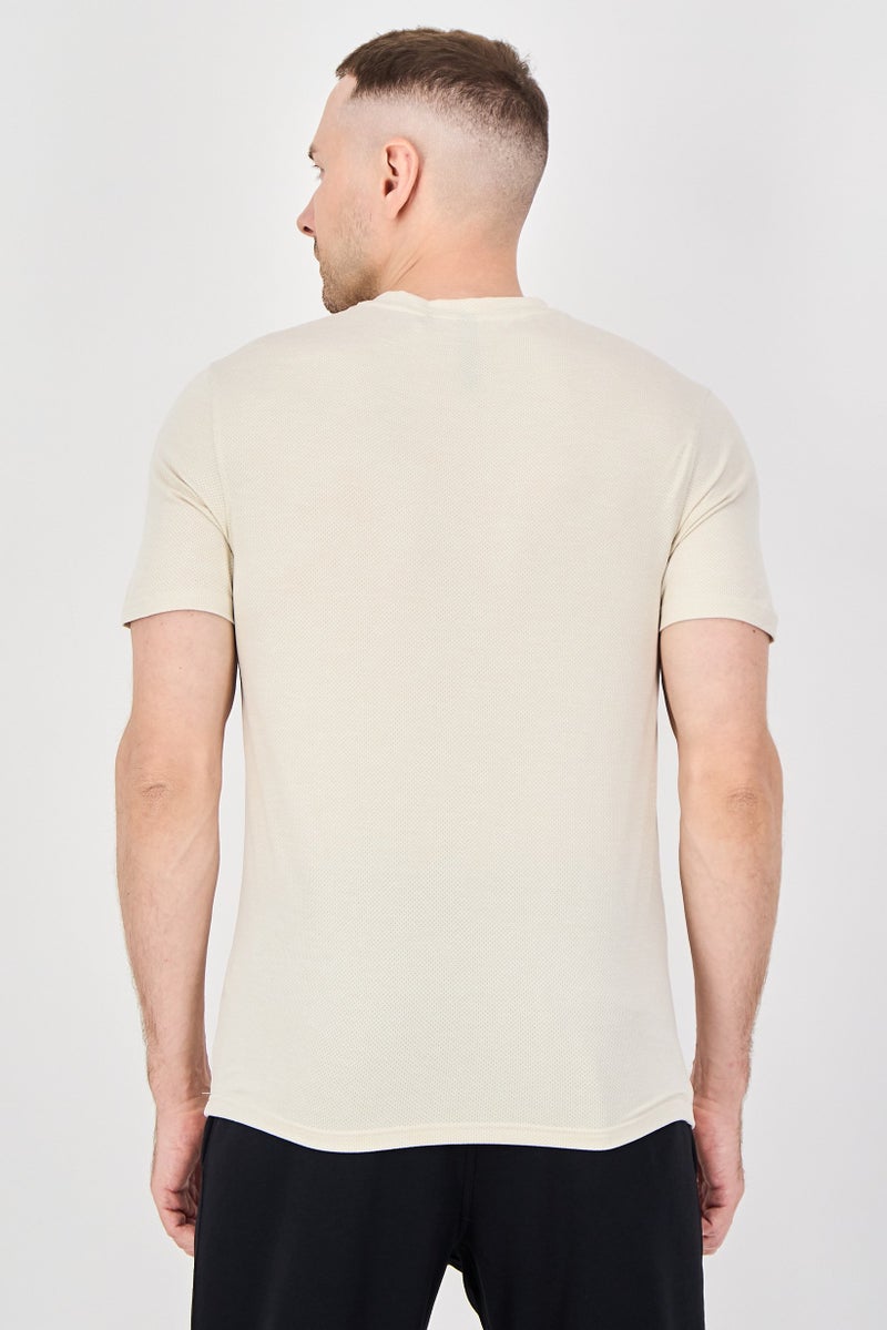MOTION Men Sportswear Fit Short Sleeve Training T-Shirt, Beige - Image 3