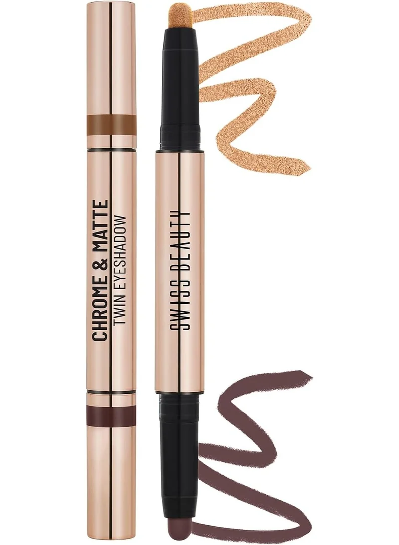 Swiss Beauty Swiss Beauty Chrome & Matte Twin Eyeshadow Stick | Mix of Matte and Shimmer | Easy to blend, non creasing eyeshadow | 24 Hour Stay | Shade- Cinnamon Crush, 2g