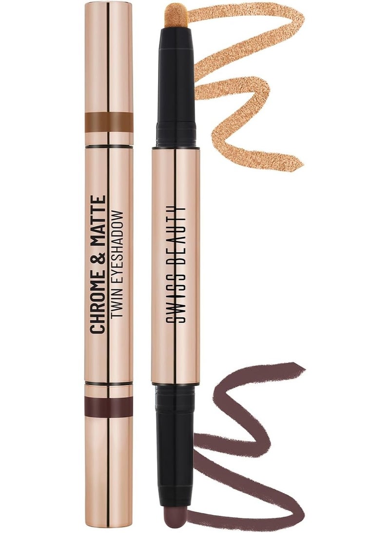 Swiss Beauty Chrome & Matte Twin Eyeshadow Stick | Mix of Matte and Shimmer | Easy to blend, non creasing eyeshadow | 24 Hour Stay | Shade- Cinnamon Crush, 2g - Image 1