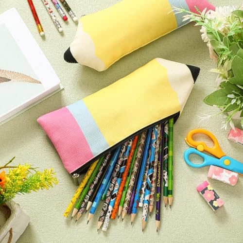 Harloon 12 Pcs Teacher Appreciation Gifts Pencil Shaped Case Bulk Cute Pencil Pouch Teacher Preshool Kindergarten Graduation Gift Kawaii Portable Bag with Zipper for Stationery Organizer DIY Crafts - Image 3