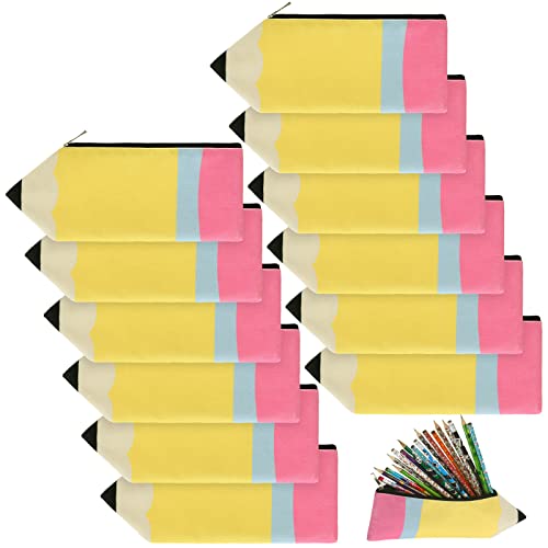 Harloon 12 Pcs Teacher Appreciation Gifts Pencil Shaped Case Bulk Cute Pencil Pouch Teacher Preshool Kindergarten Graduation Gift Kawaii Portable Bag with Zipper for Stationery Organizer DIY Crafts - Image 1