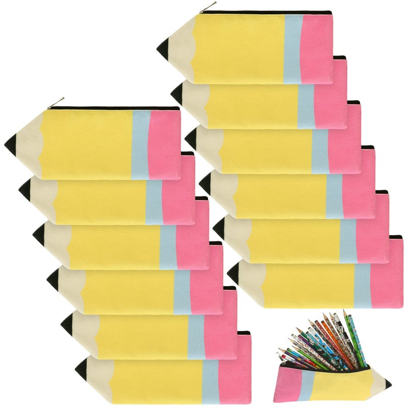Harloon 12 Pcs Teacher Appreciation Gifts Pencil Shaped Case Bulk Cute Pencil Pouch Teacher Preshool Kindergarten Graduation Gift Kawaii Portable Bag with Zipper for Stationery Organizer DIY Crafts - Image 2