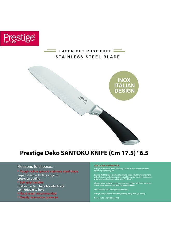 Prestige Deko 6.5'' (17.5 Cm) Santoku Knife | Rust Free Stainless Steel Blade - Pr57541 Silver - Image 2