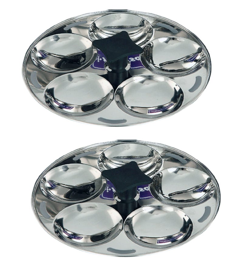 TENNYSON Stainless Steel 2 IDLY Plates with 5 Cavities Each and KNOBS - Image 2