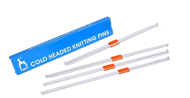 PONY Cold Headed Knitting pins/Knitting Needles, Single Point Round Knob Aluminium (Length 25cm) - Image 1