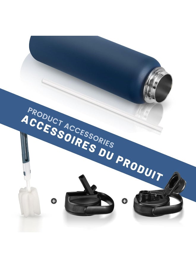 Fjbottle Stainless Steel Water Bottle with Straw  1200 ml - 2 x Lids BPA-Free Water Bottle Leak-Proof Sports Bicycle Thermal Flask for Fizz, School, Fitness - Image 2