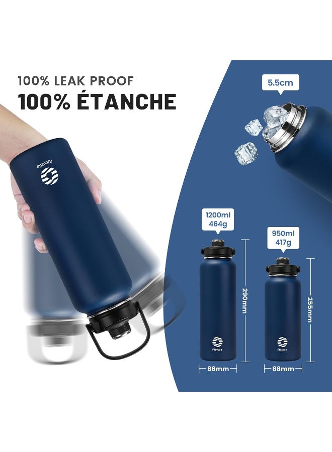 Fjbottle Stainless Steel Water Bottle with Straw  1200 ml - 2 x Lids BPA-Free Water Bottle Leak-Proof Sports Bicycle Thermal Flask for Fizz, School, Fitness - Image 4