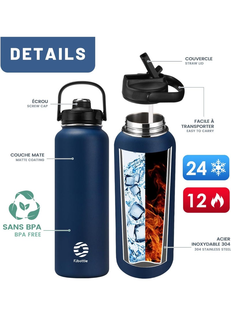 Fjbottle Stainless Steel Water Bottle with Straw  1200 ml - 2 x Lids BPA-Free Water Bottle Leak-Proof Sports Bicycle Thermal Flask for Fizz, School, Fitness - Image 3