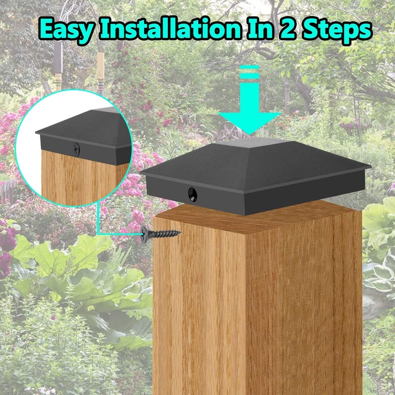 Eapele 4X4(3.5in x 3.5in) Wood Fence Post Caps, PP Plastic Water-Proof UV-Proof, Keep Post from Cracking and Rotting (24pcs, Black - Image 5