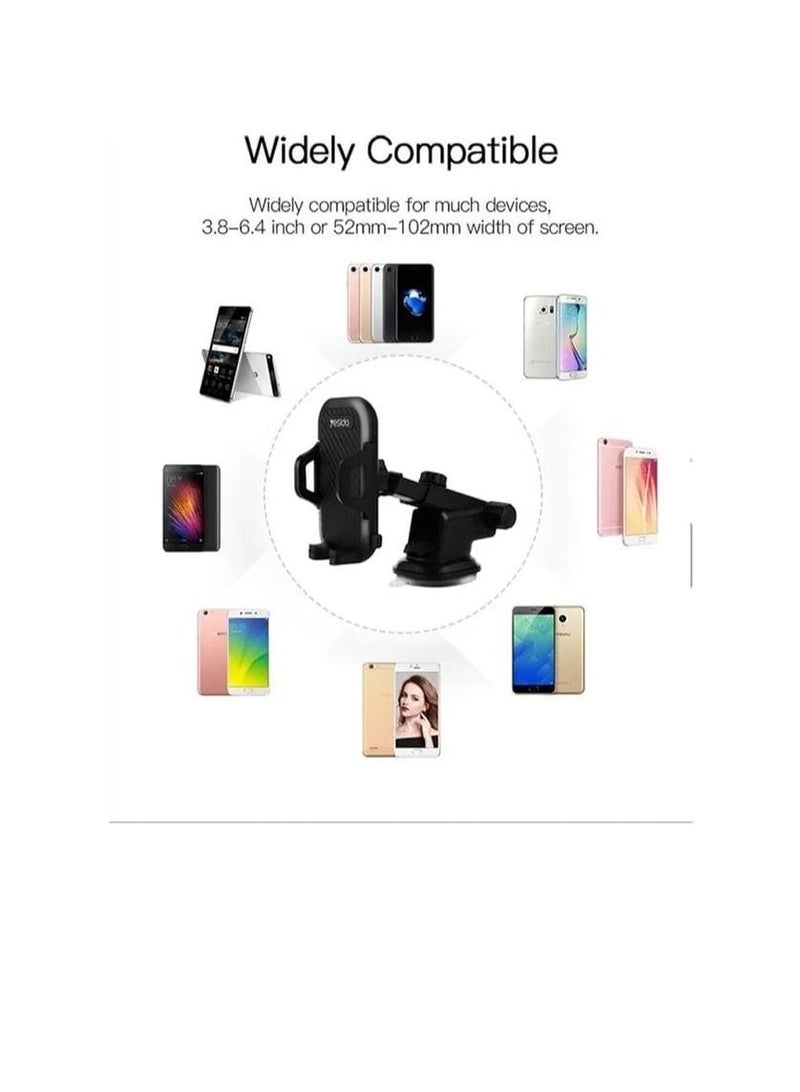 FONENG Universal Adjustable Car Phone Holder with Suction Cup and 360° Rotation - Black - Image 3